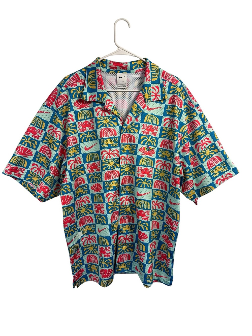 Nike Men’s Mesh Hawaiian Resort Camp Shirt Tropical Short Sleeve Polo Bold